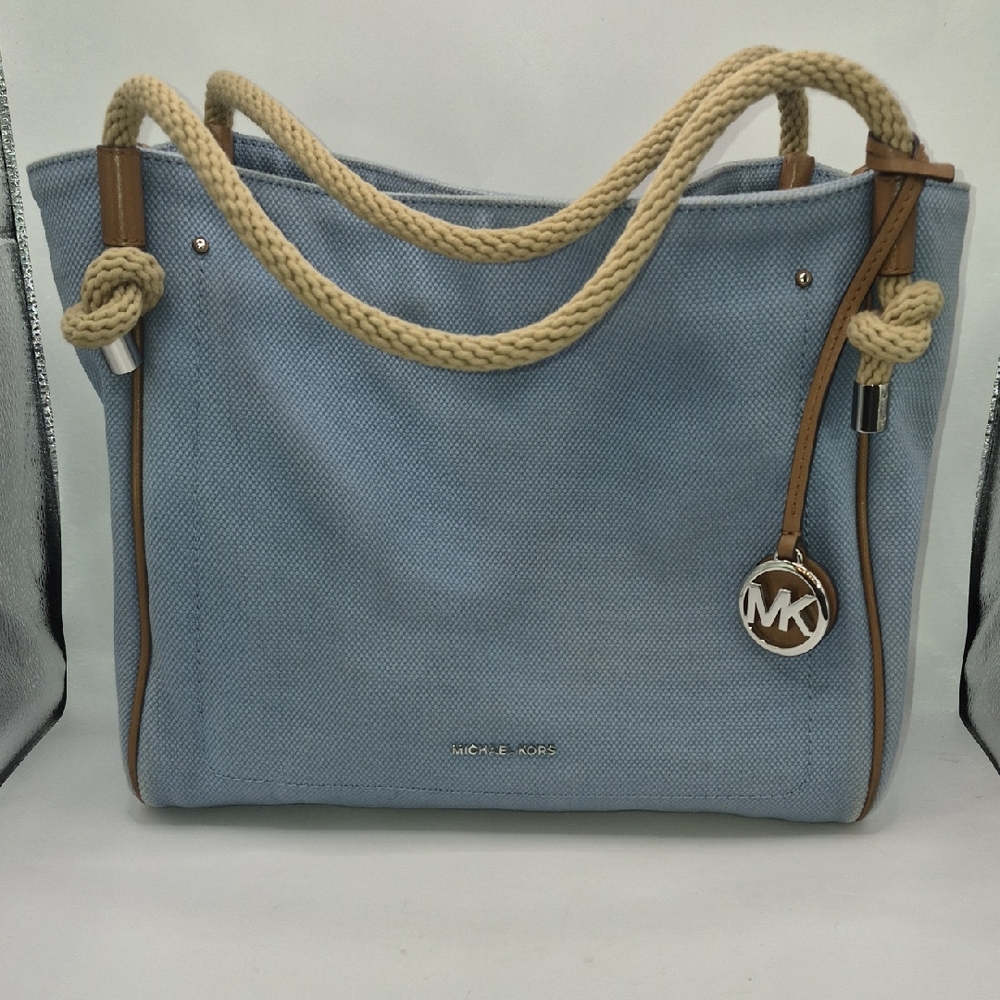 Michael Kors ISLA Denim Colored Canvas Large Tote Satchel Purse 100% Authentic!